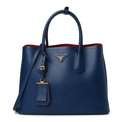Prada Saffiano Cuir Medium Double Bag Bleuette Rosso 1 of 10