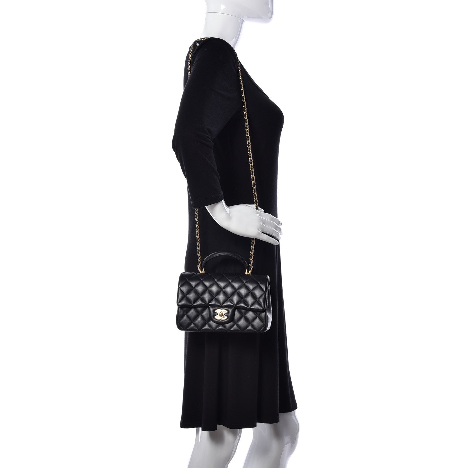 Chanel Lambskin Quilted Mini Top Handle Rectangular Flap Black 2 of 10