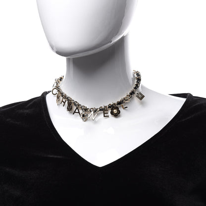 Chanel Glazed Calfskin Crystal Pearl Charm Short Necklace Black Gold 2 of 4