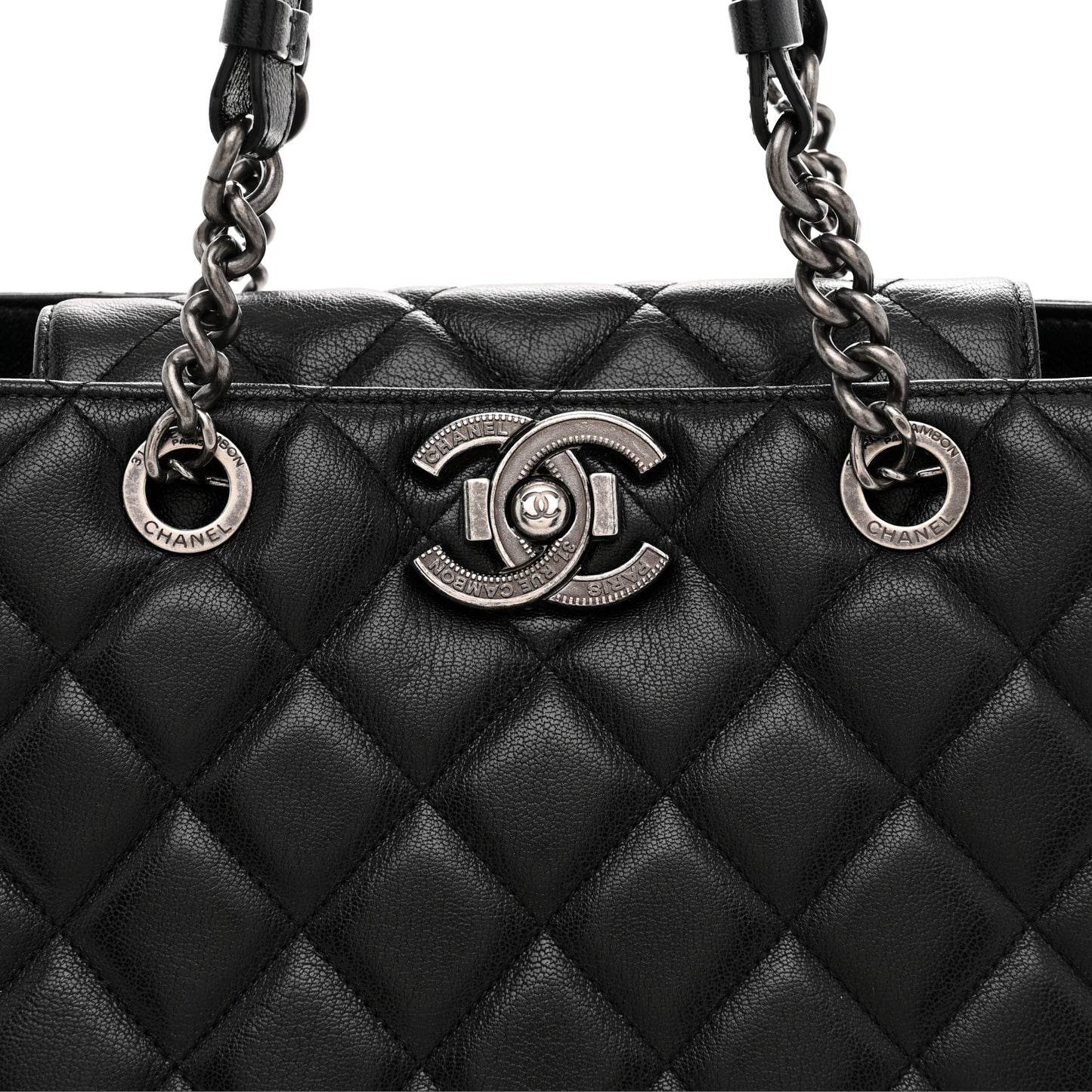 Metallic Goatskin Quilted Large City Rock Shopping Bag Black