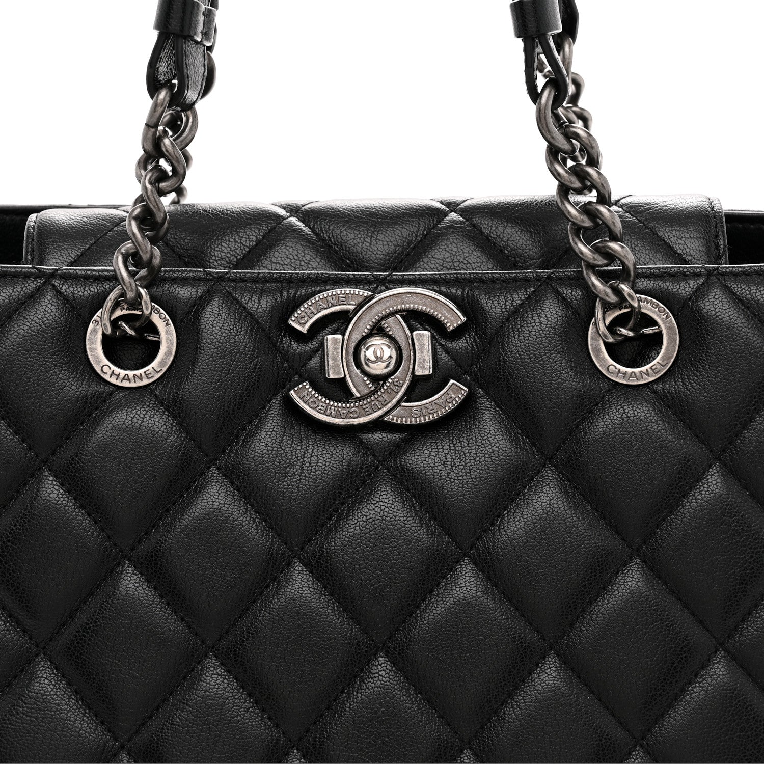 Chanel Metallic Goatskin Quilted Large City Rock Shopping Bag Black 8 of 10