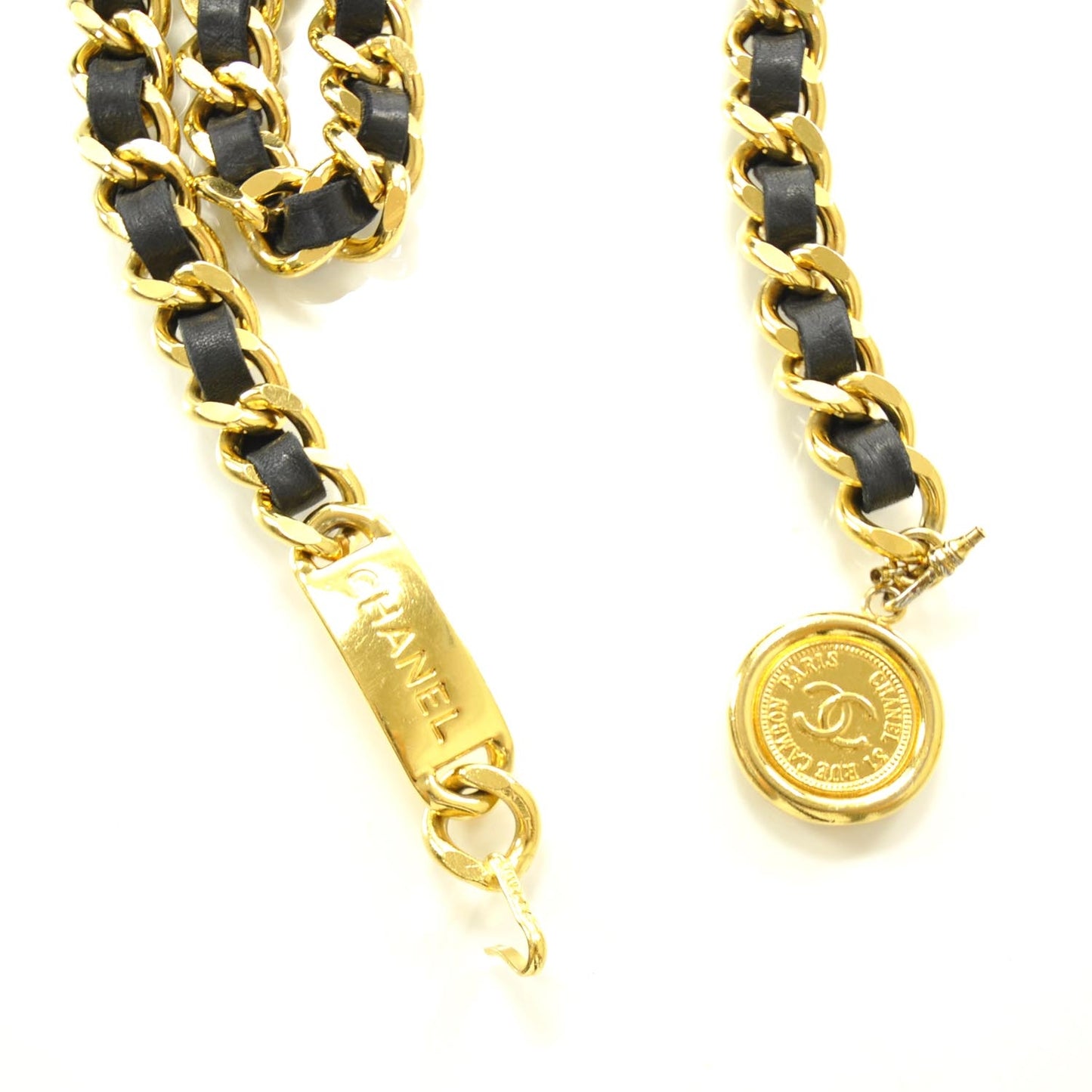 Leather Chain CC Medallion Belt Gold