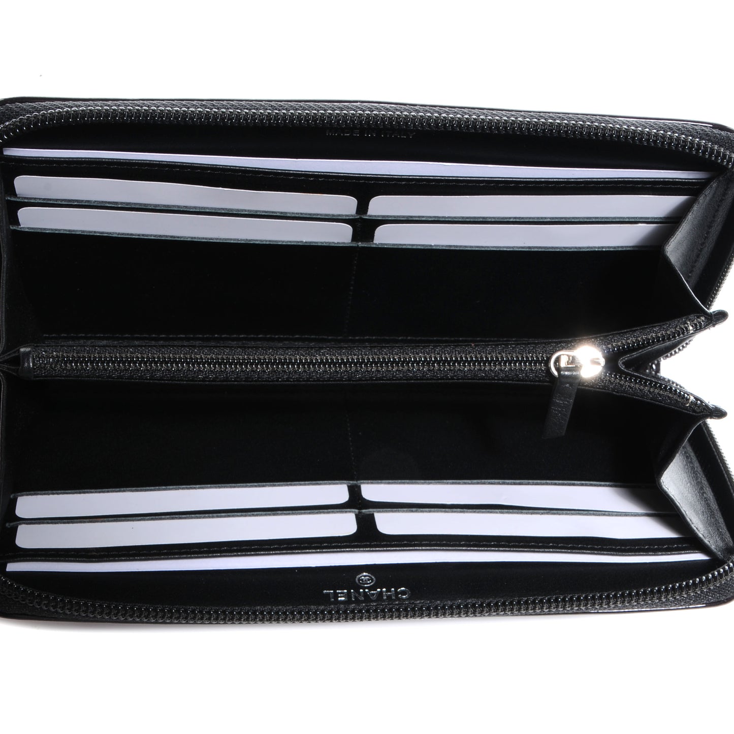 Patent Camellia Embossed Large Gusset Zip Wallet Black
