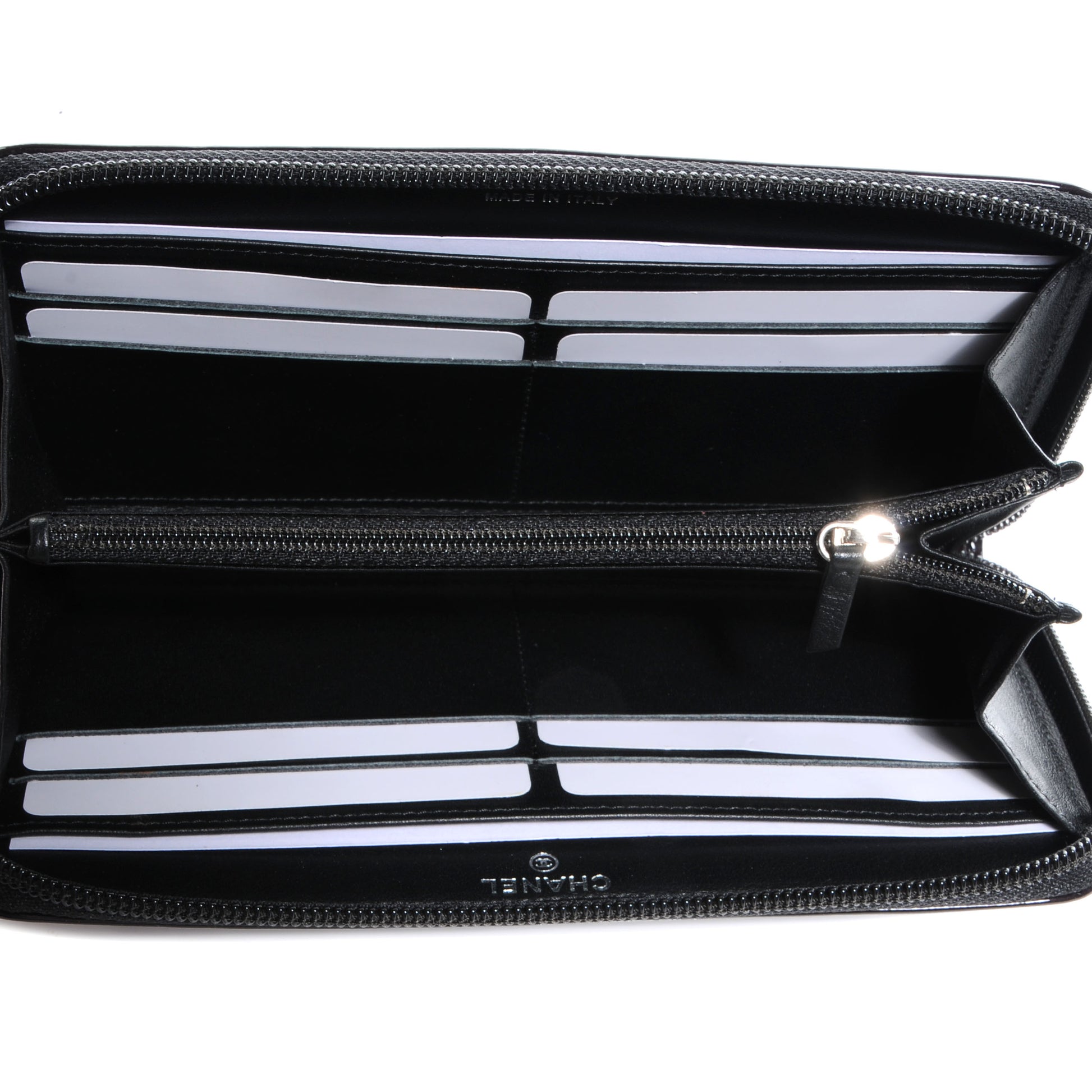 Chanel Patent Camellia Embossed Large Gusset Zip Wallet Black 6 of 9