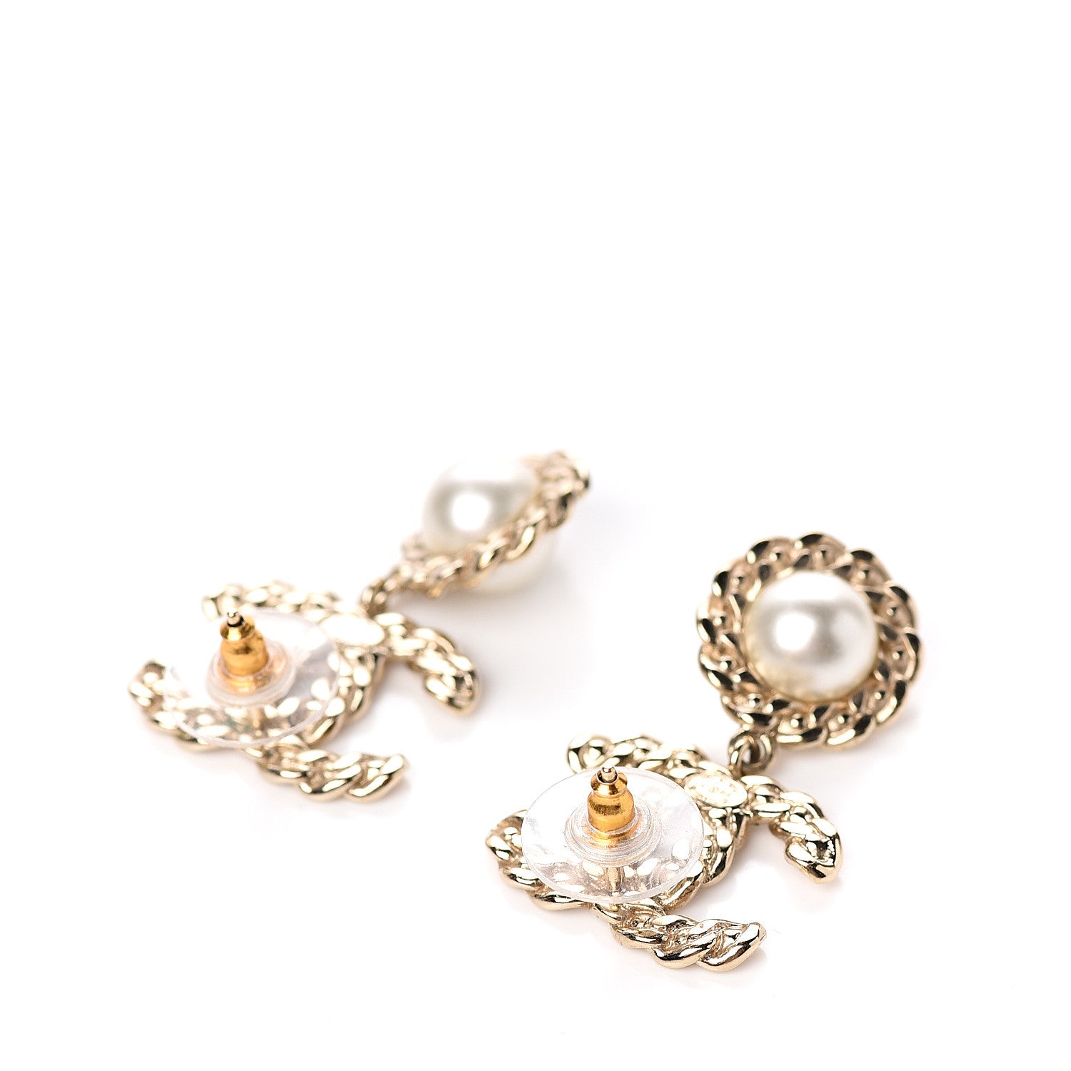 Chanel Crystal Pearl Pearls Coronation CC Drop Earrings Gold 3 of 5