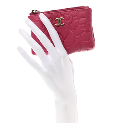 Chanel Lambskin Camellia Embossed Key Holder Case Fuchsia 2 of 8