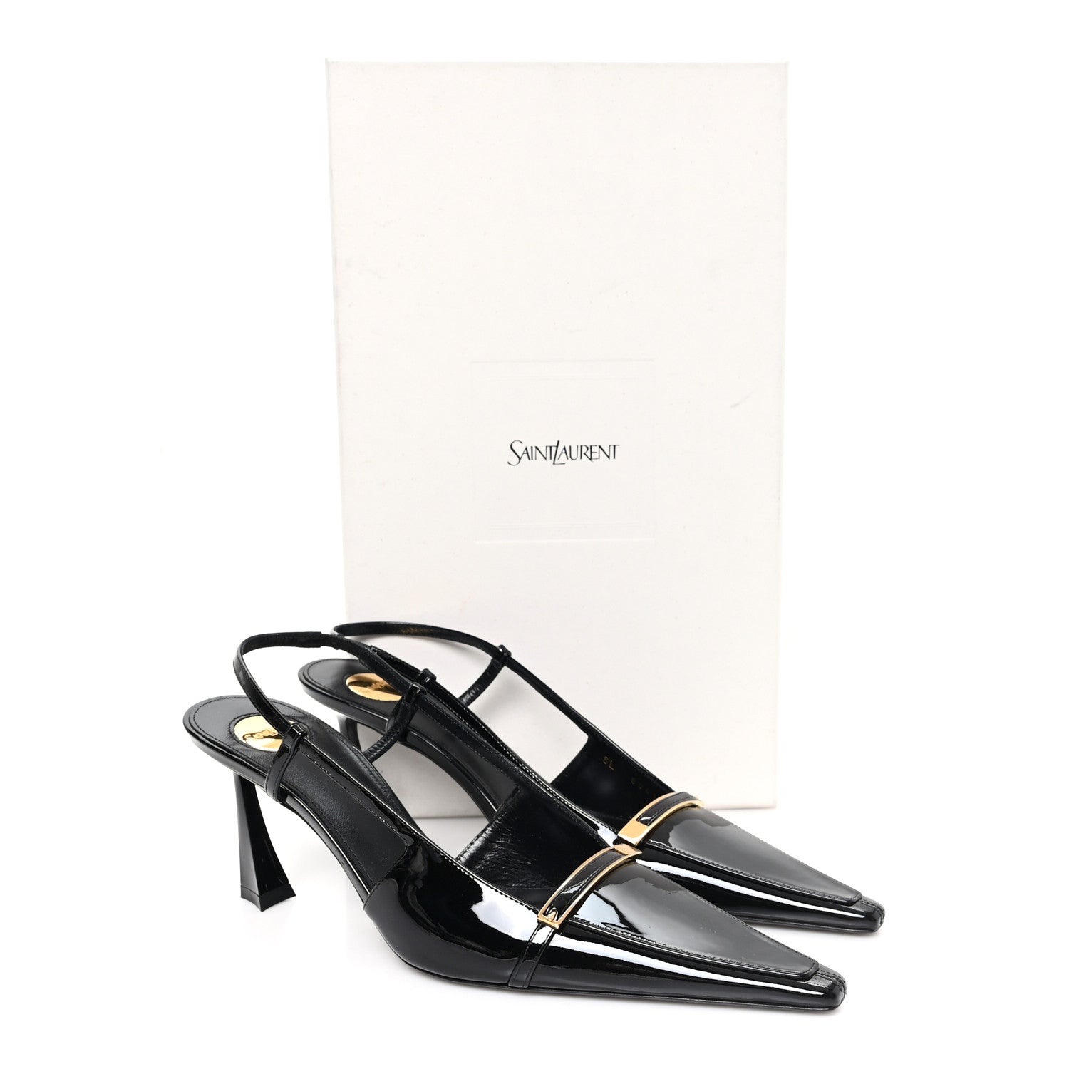Saint Laurent Patent Calfskin Jacqueline 75 Slingback Pumps 38 Black 11 of 11