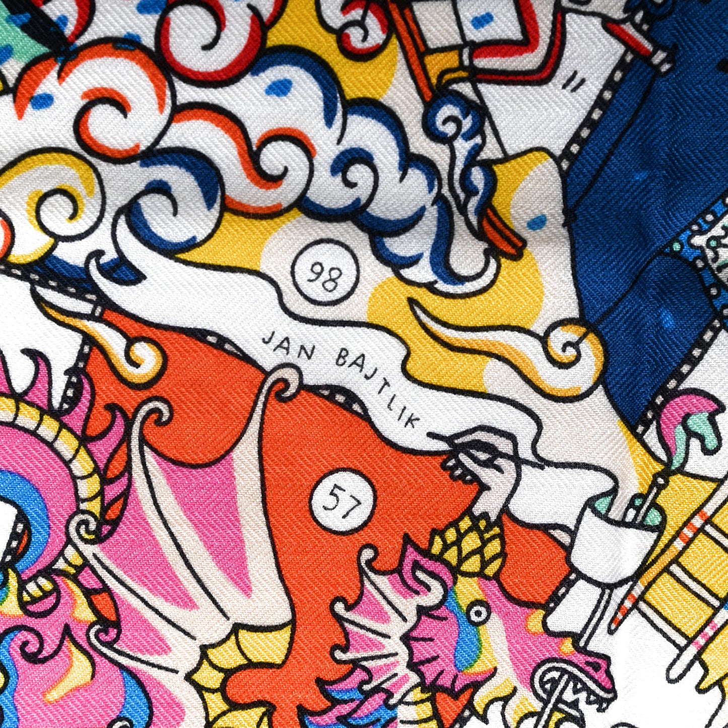 Cashmere Silk L'Epopee D'Hermes Shawl 140 Bleu Jaune Multicolore