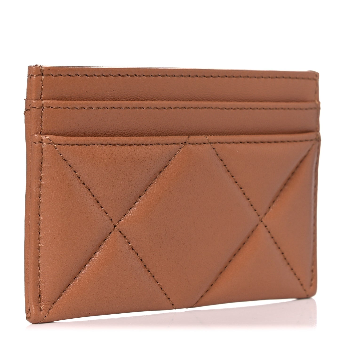 Lambskin Quilted Chanel 19 Card Holder Brown
