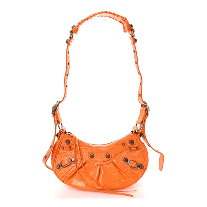 Balenciaga Extra Supple Calfskin Crocodile Embossed Le Cagole Shoulder Bag XS Pop Orange 1 of 11
