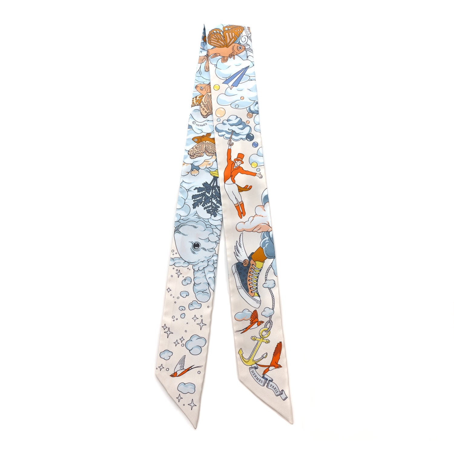 Hermes Silk Sur Mon Nuage Twilly Creme Bleu Ciel Orange 2 of 4