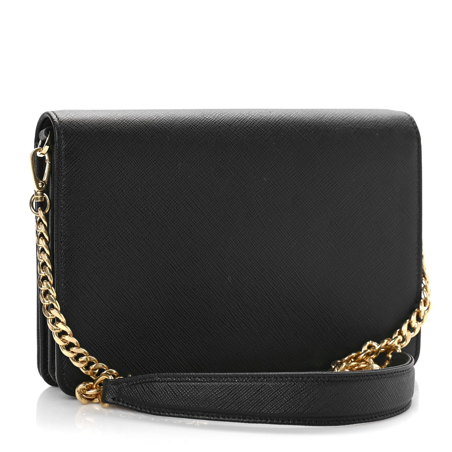 Saffiano Lux Monochrome Chain Wallet Black Black
