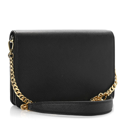 Prada Saffiano Lux Monochrome Chain Wallet Black Black 2 of 7