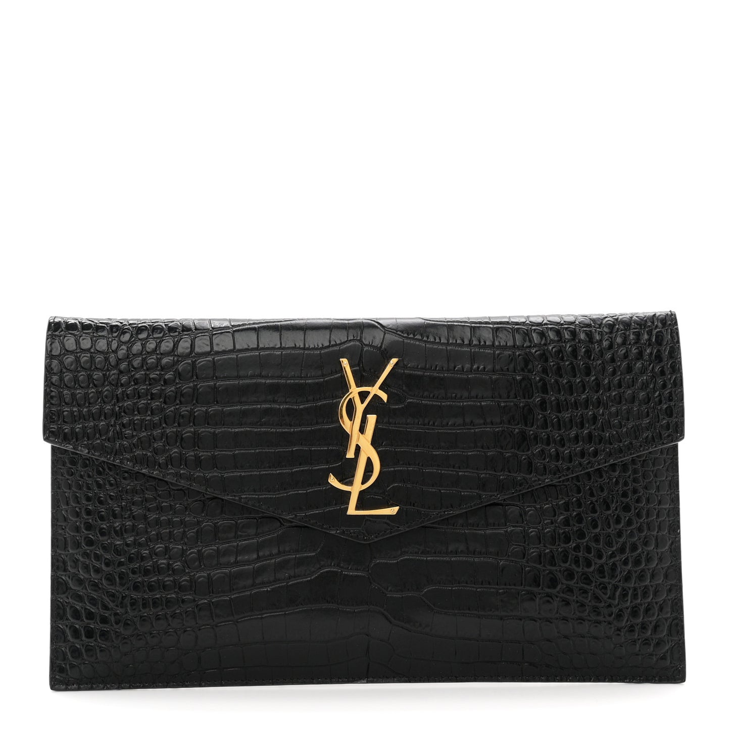 Calfskin Crocodile Embossed Uptown Monogram Pouch Black