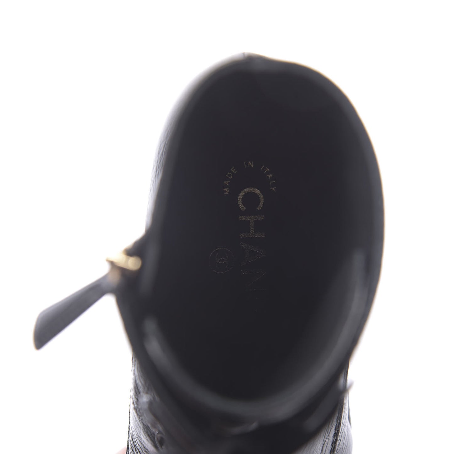 Shiny Crumpled Lambskin Cap Toe CC Lace Up Logo Boots 37 Black