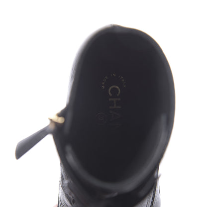 Chanel Shiny Crumpled Lambskin Cap Toe CC Lace Up Logo Boots 37 Black 7 of 8