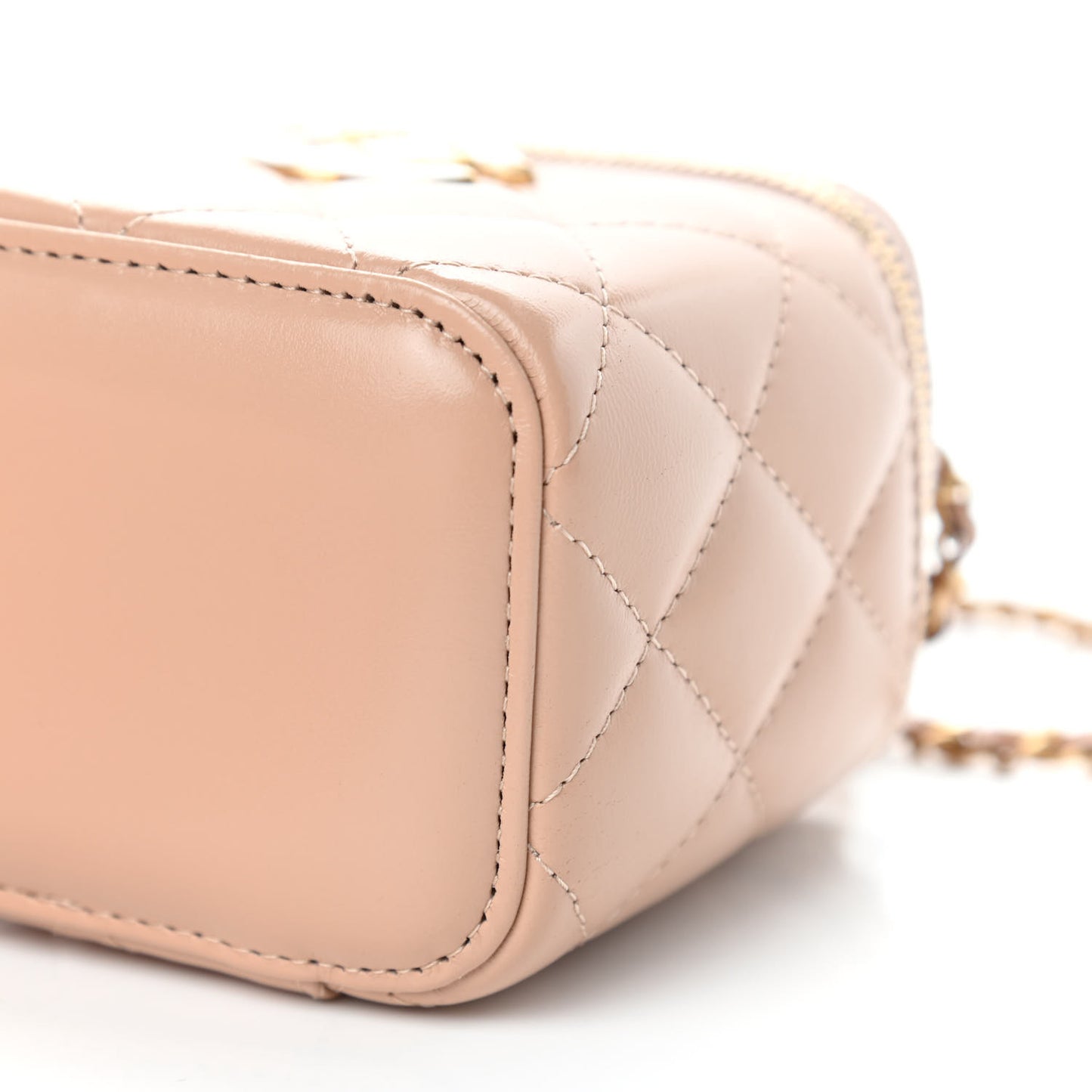 Calfskin Quilted Mini Perfect Fit Vanity Case With Chain Beige