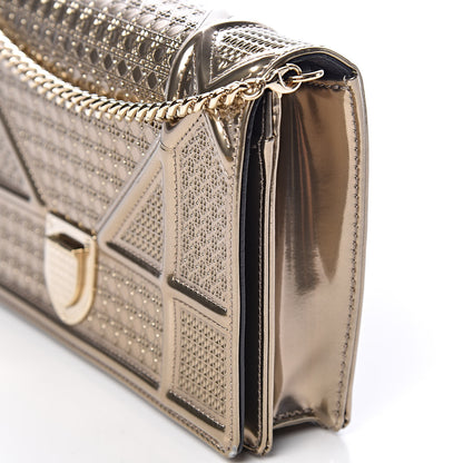 Christian Dior Metallic Patent Micro-Cannage Diorama Wallet on Chain Pouch Gold 10 of 13