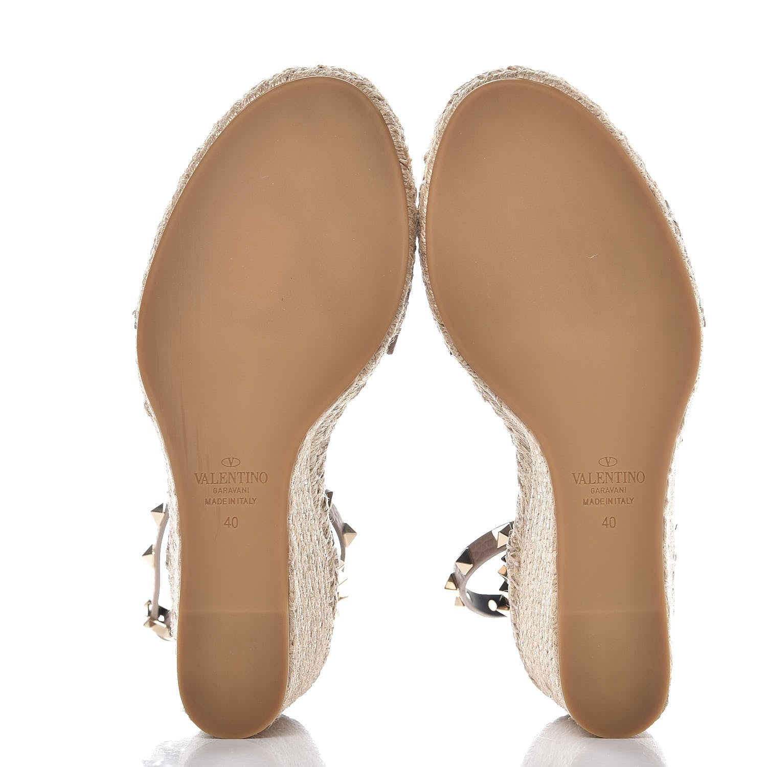 Valentino Garavani Grained Calfskin Rockstud Ankle Strap Espadrille Wedge Sandals 40 Poudre 7 of 8