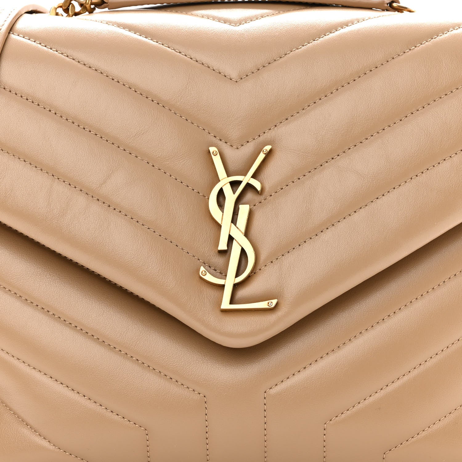 Saint Laurent Calfskin Y Quilted Monogram Medium Loulou Chain Satchel Dark Beige 8 of 10