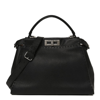 Fendi Cuoio Romano Selleria Bi-Color Medium Peekaboo Iconic Satchel Black Mou 1 of 14