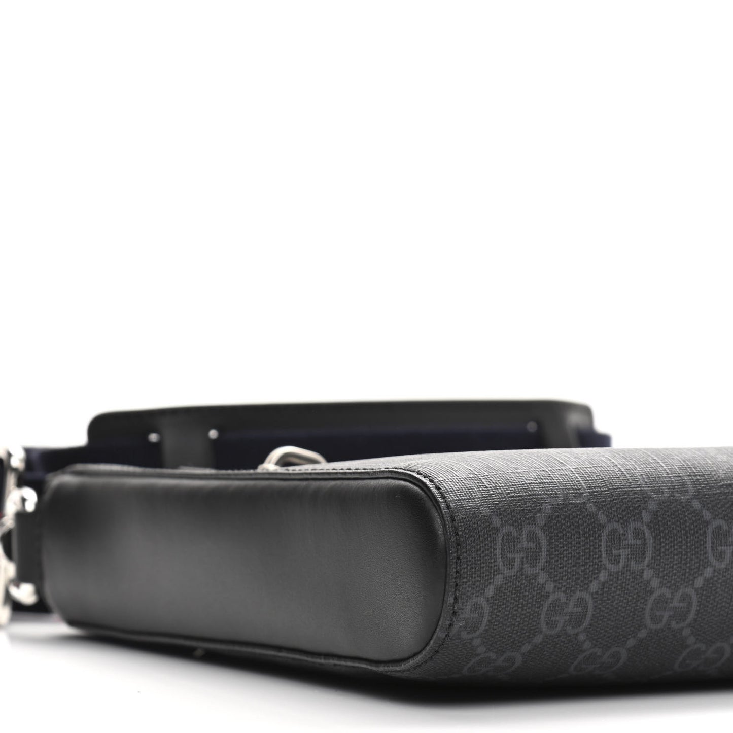 GG Supreme Monogram Web Small Flat Messenger Bag Black Grey