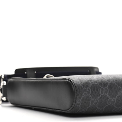 Gucci GG Supreme Monogram Web Small Flat Messenger Bag Black Grey 9 of 10