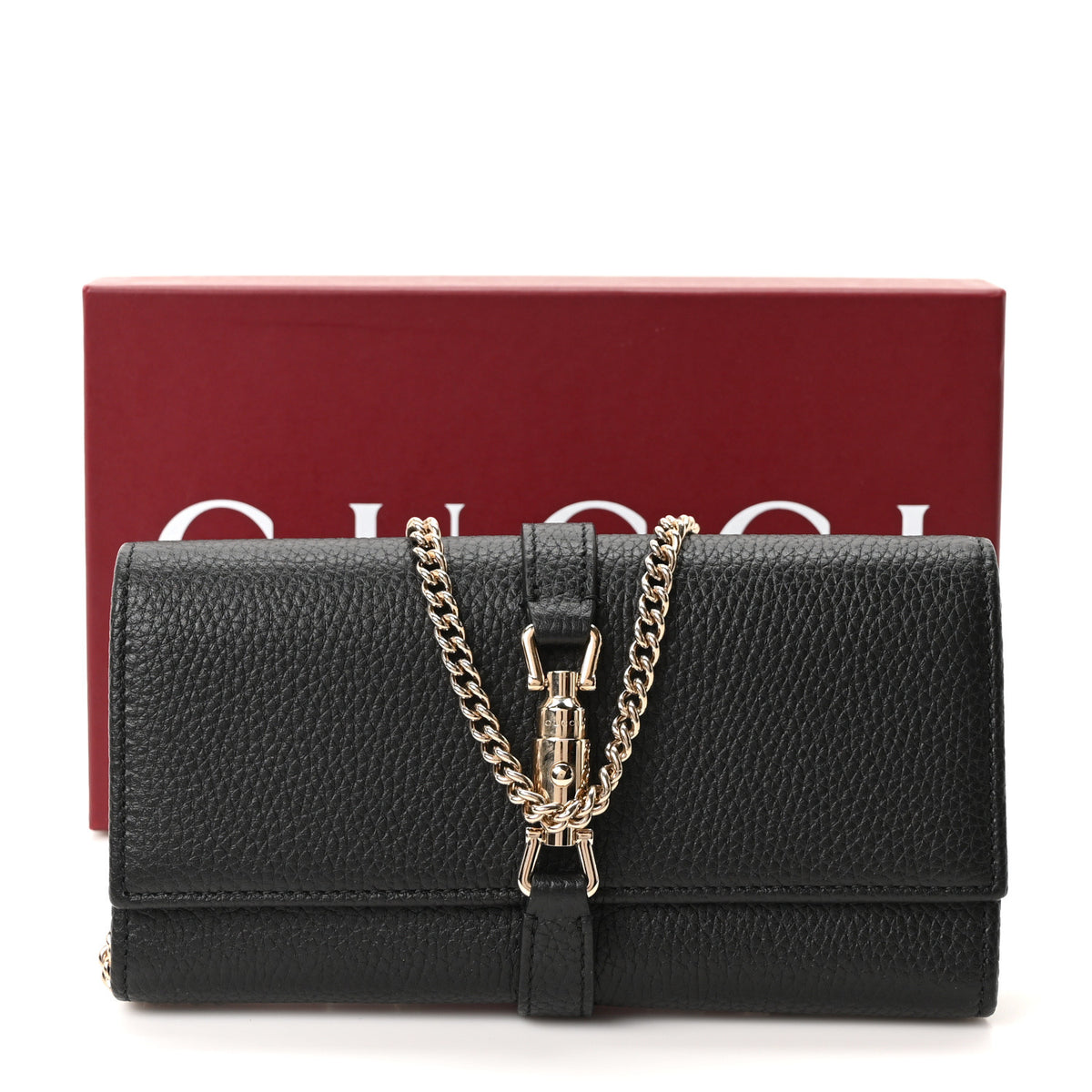 Pebbled Calfskin Jackie 1961 Chain Wallet Black
