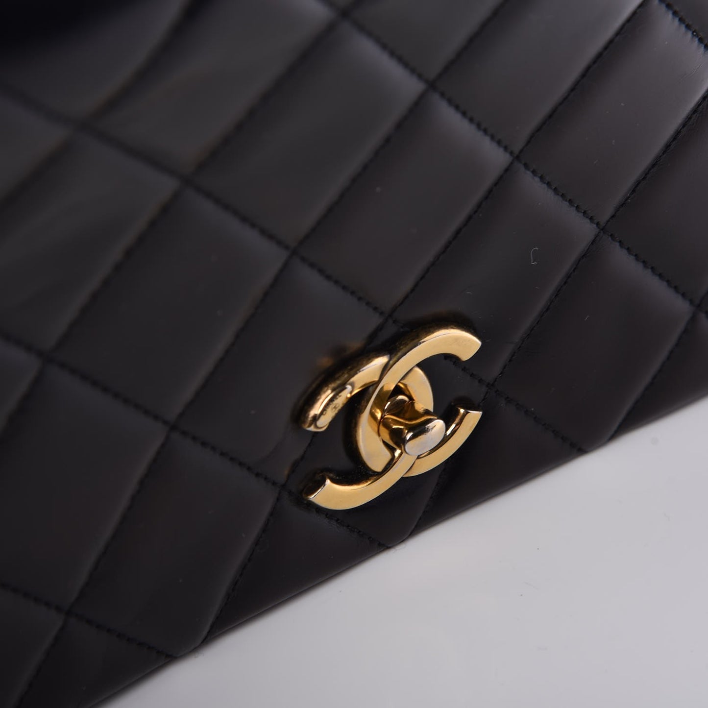 Calfskin Quilted Gold Bar Flap Black