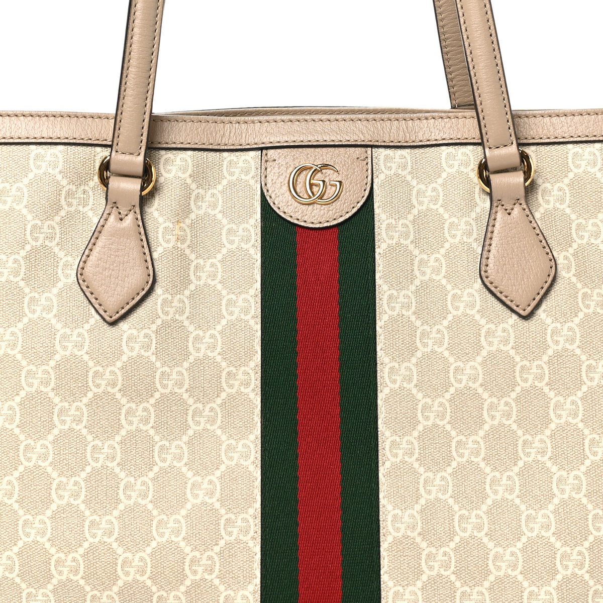 Gucci GG Supreme Monogram Textured Dollar Calfskin Web Large Ophidia Shopping Tote Beige Mystic White Oatmeal 8 of 10