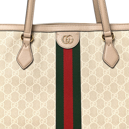 Gucci GG Supreme Monogram Textured Dollar Calfskin Web Large Ophidia Shopping Tote Beige Mystic White Oatmeal 8 of 10