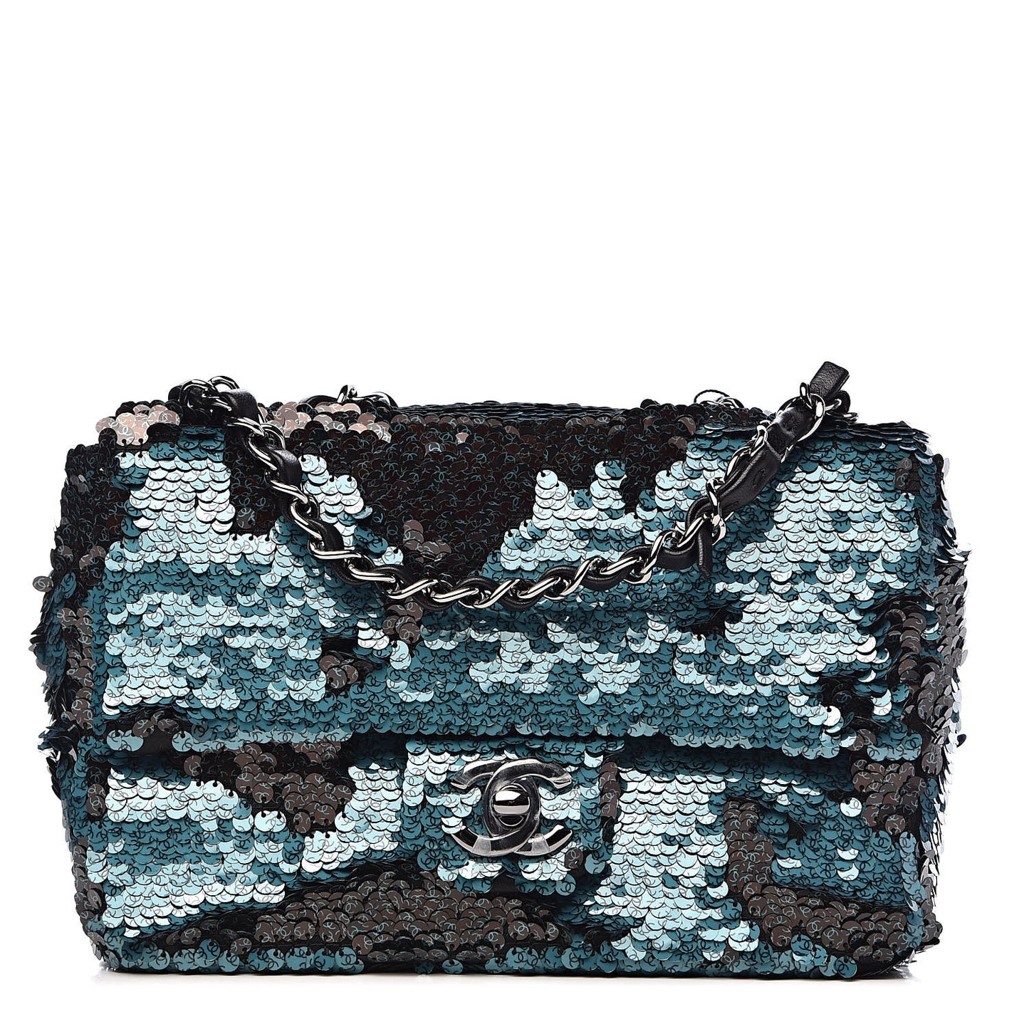 Sequin Lambskin Mini Flap Blue Black