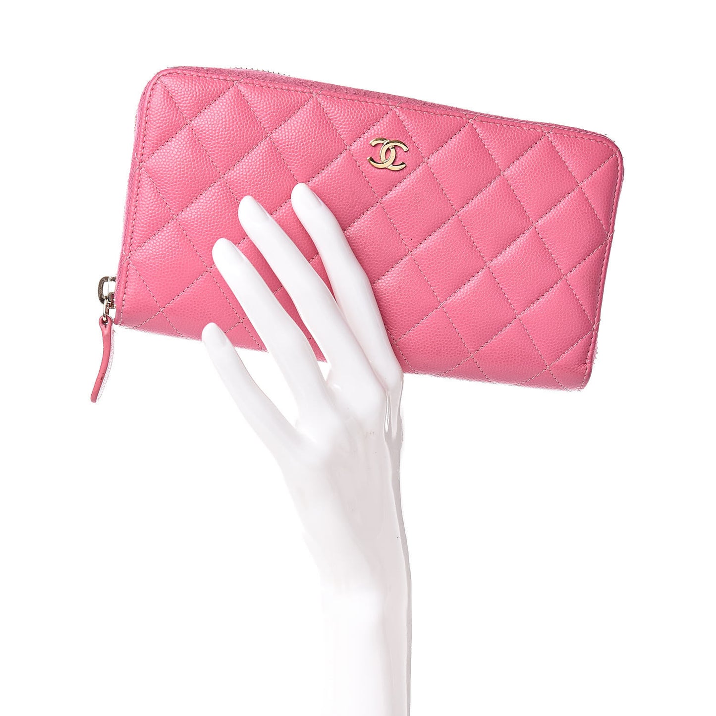 Caviar Quilted Large Gusset Zip Around Wallet Pink