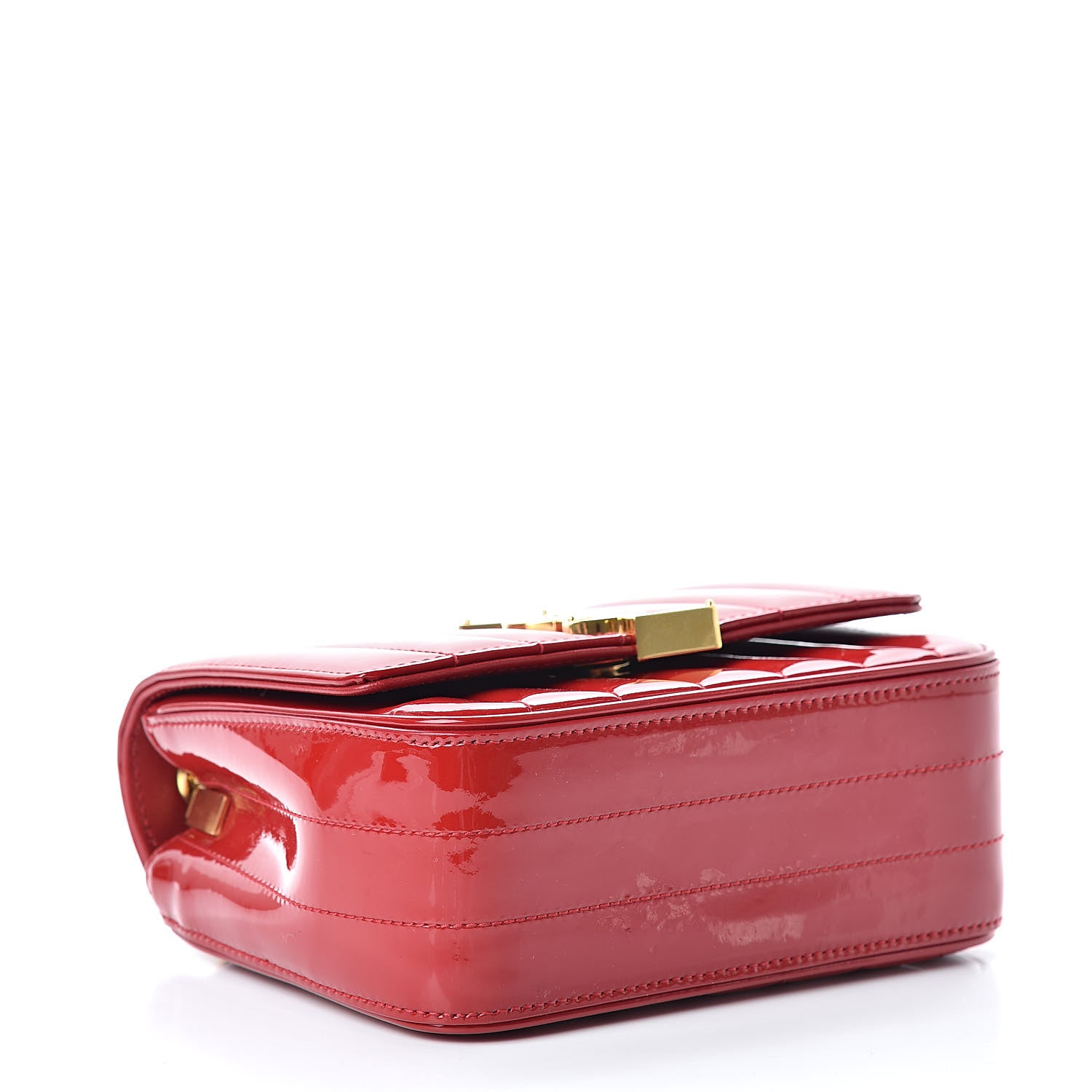 Saint Laurent Patent Matelasse Monogram Small Vicky Chain Bag Red 4 of 11
