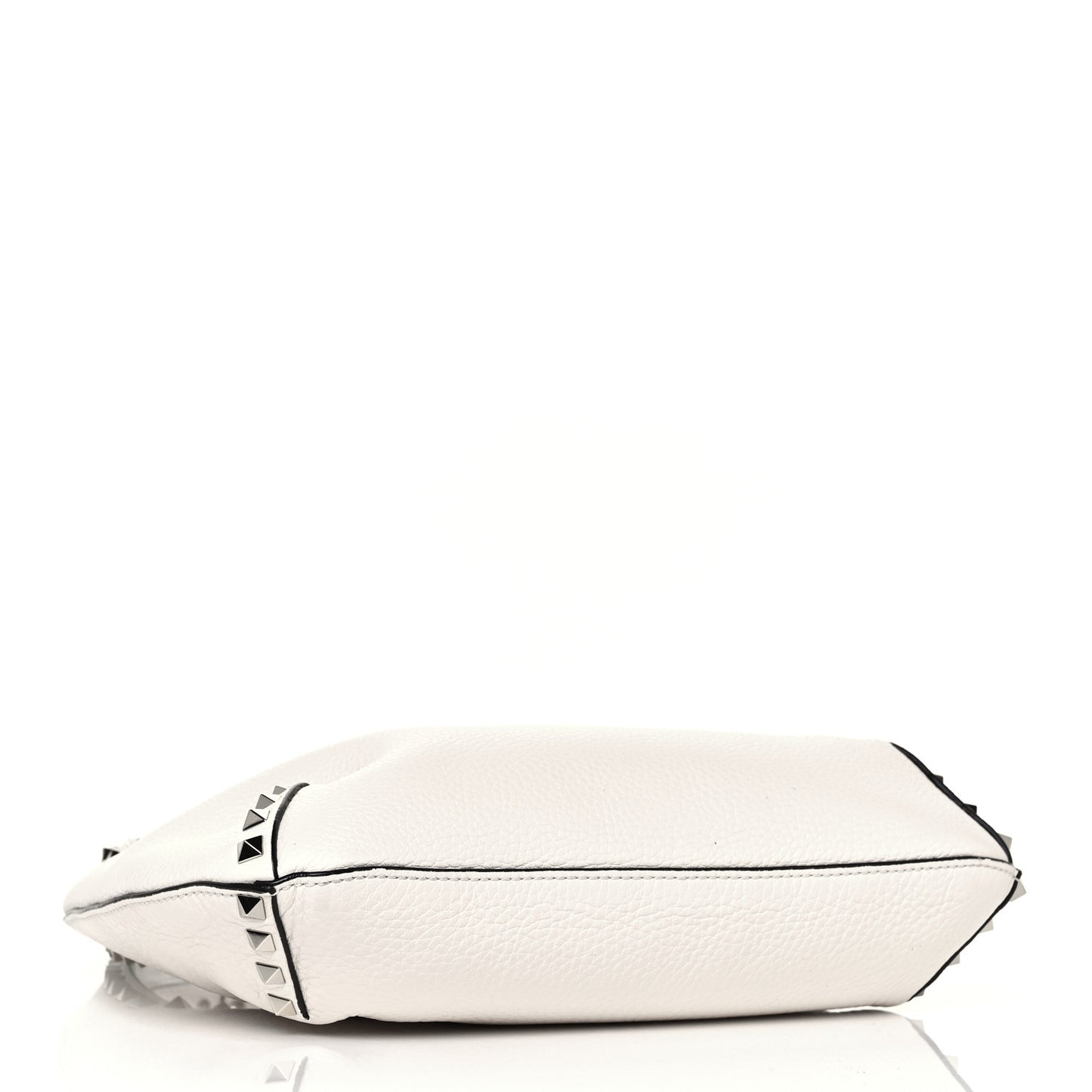 Pebbled Calfskin Small Rockstud Flip Lock Hobo White