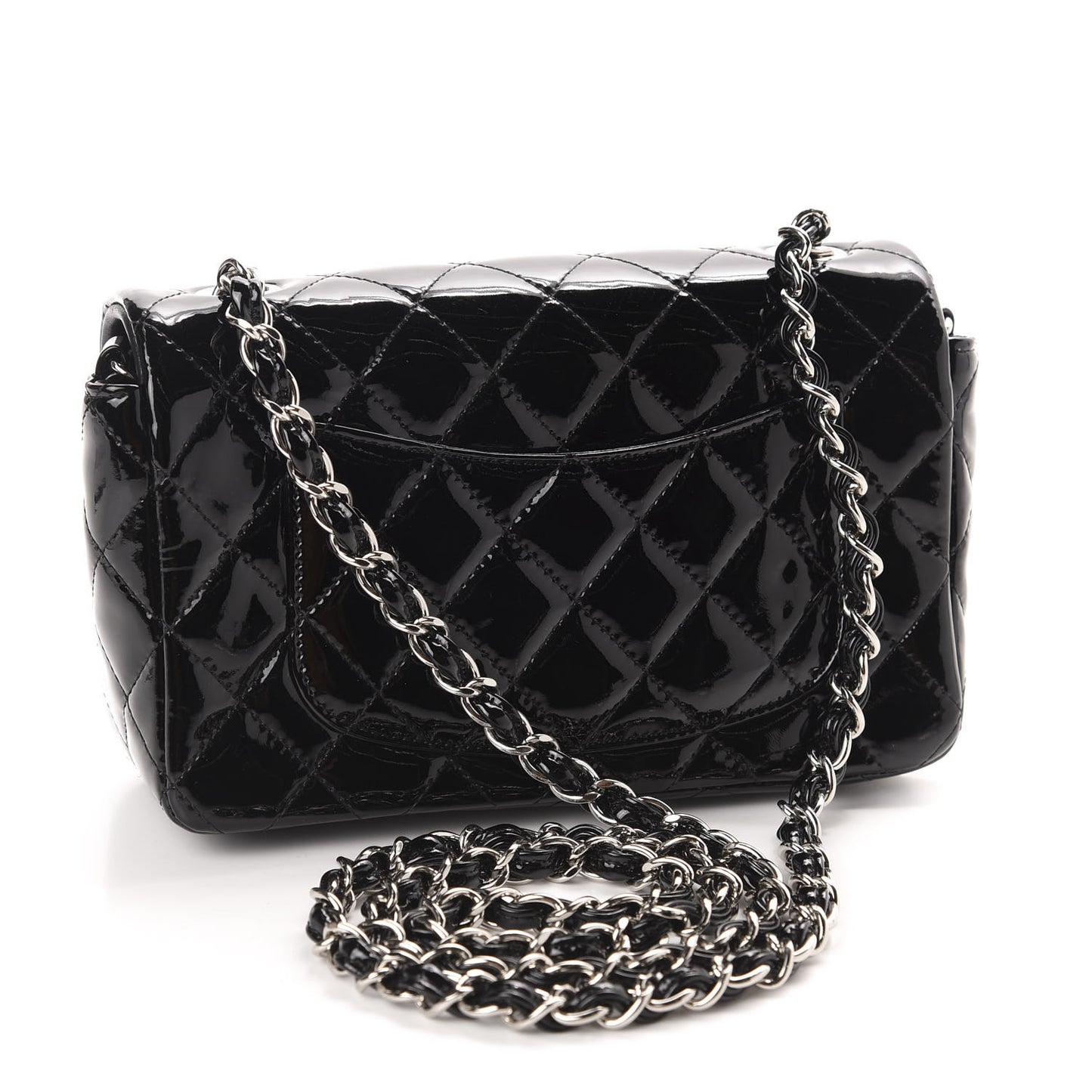 Patent Calfskin Quilted Mini Rectangular Flap Black
