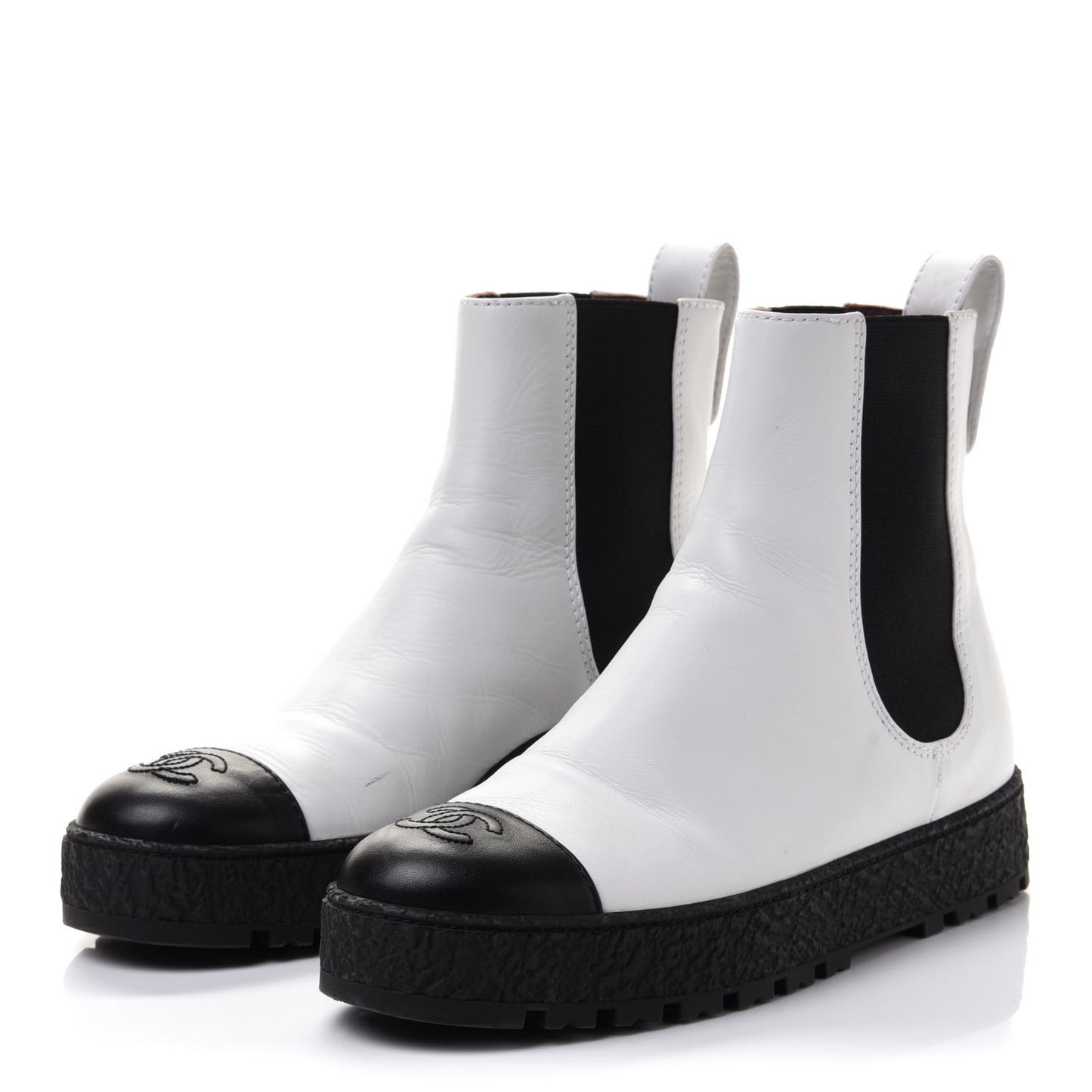 Calfskin Cap Toe CC Ankle Boots 40 White Black
