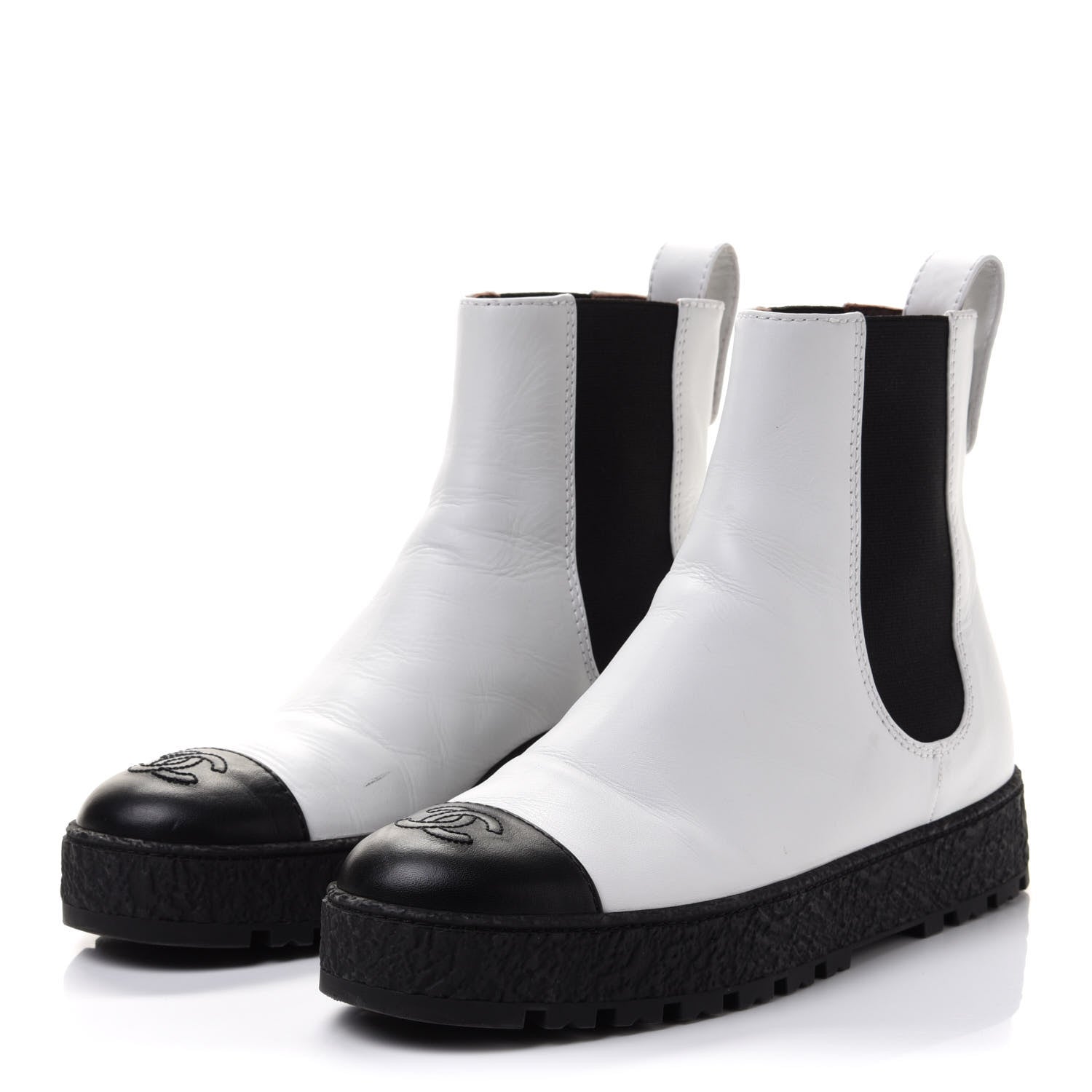 Chanel Calfskin Cap Toe CC Ankle Boots 40 White Black 3 of 11