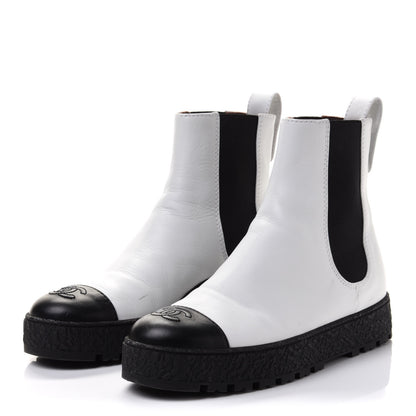 Chanel Calfskin Cap Toe CC Ankle Boots 40 White Black 3 of 11