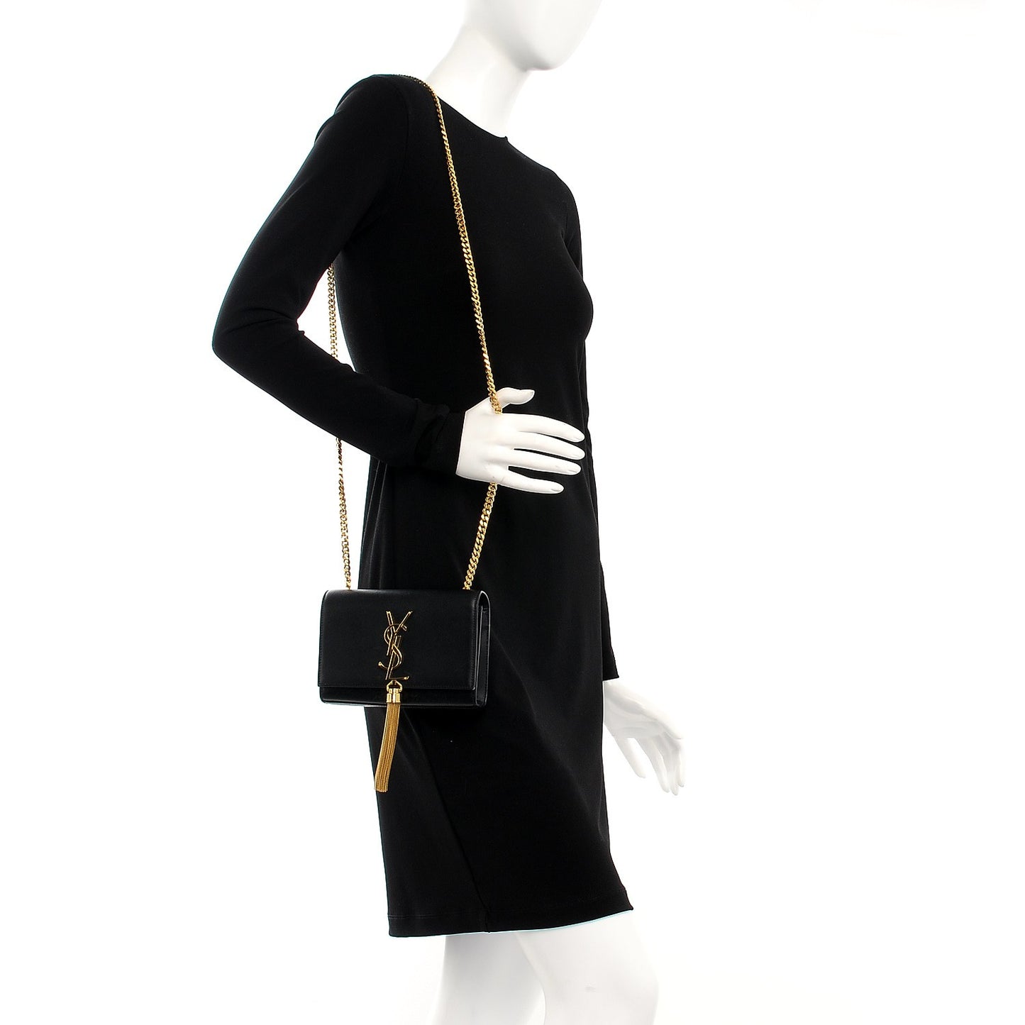 Calfskin Small Classic Monogram Kate Tassel Satchel Black