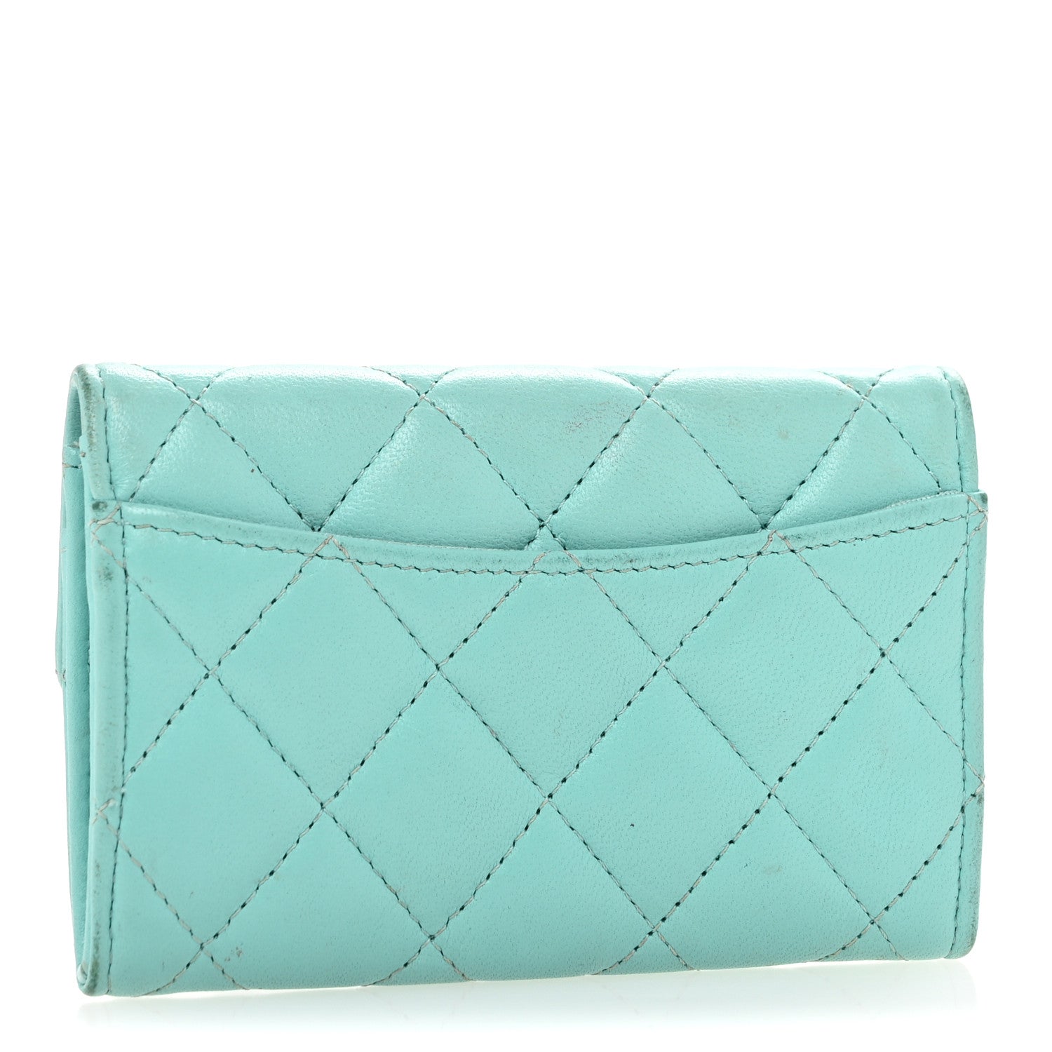 Chanel Lambskin Quilted Flap Card Holder Wallet Turquoise 3 of 12