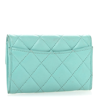 Chanel Lambskin Quilted Flap Card Holder Wallet Turquoise 3 of 12