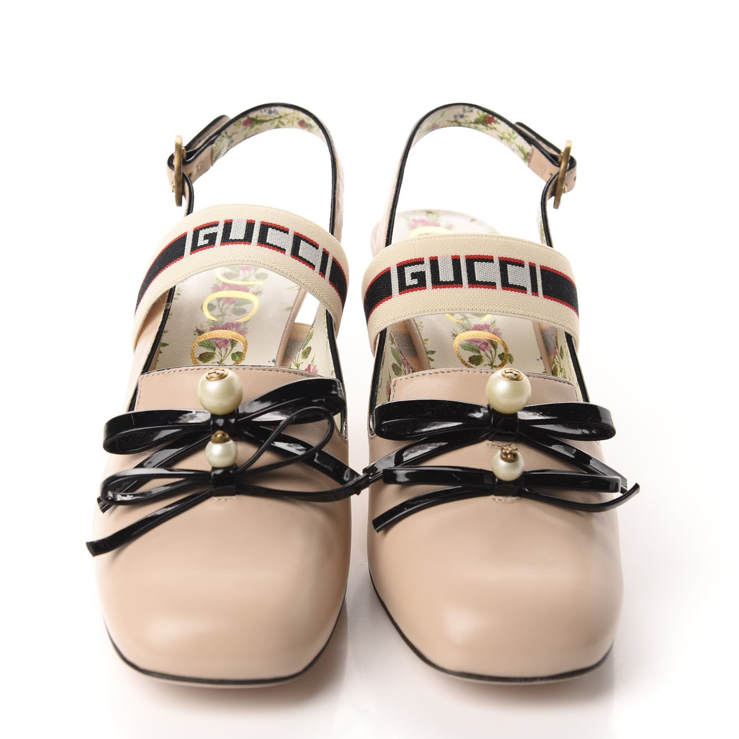 Gucci Malaga Kid Bow Ace Stripe Mid-Heel Slingback Pumps 40 Beige 2 of 11