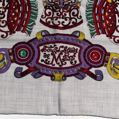 Hermes Cashmere Silk Sous L Egide De Mars Shawl 140 Gris Chine Bordeaux 5 of 5