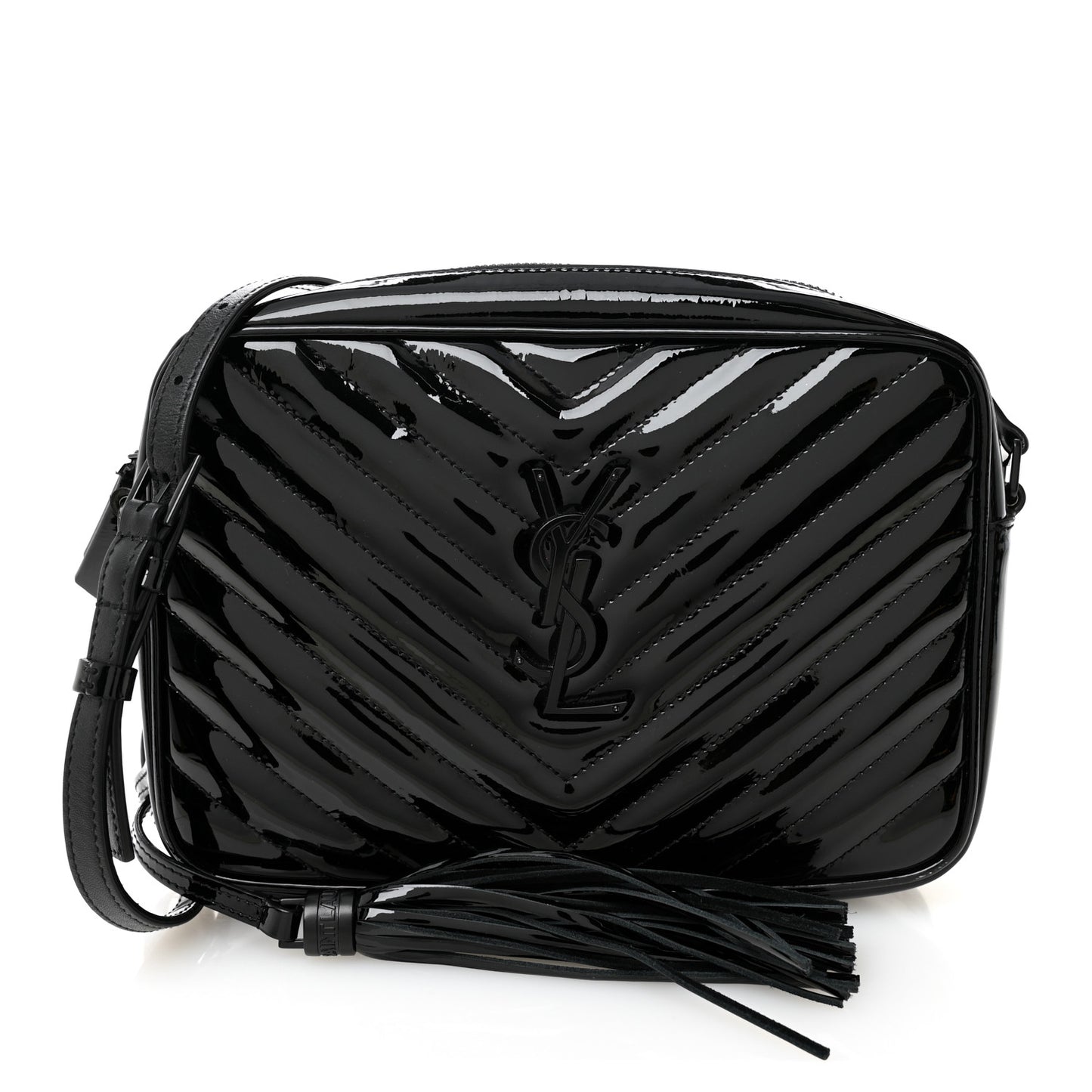 Patent Calfskin Matelasse Monogram Lou Camera Bag Black