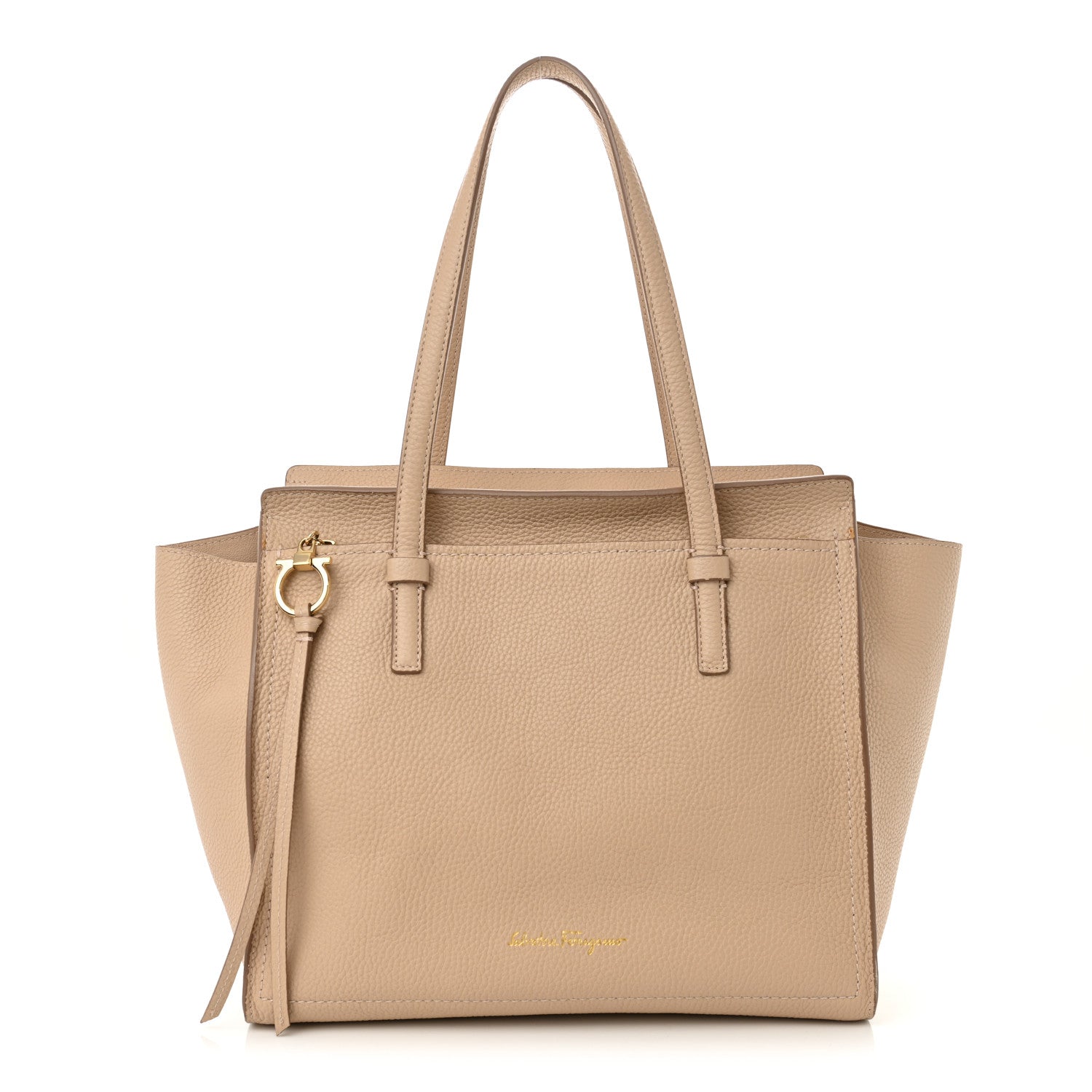 Salvatore Ferragamo Hammered Calfskin Double Handle Medium Amy Tote New Bisque 1 of 12