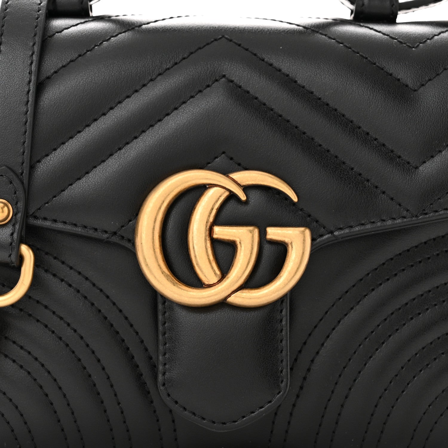 Gucci Calfskin Matelasse Mini GG Marmont Top Handle Shoulder Bag Black 8 of 10