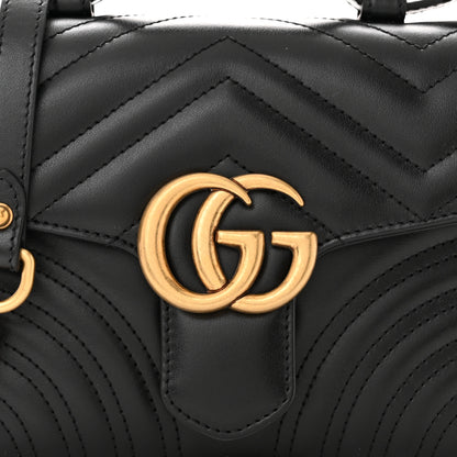 Gucci Calfskin Matelasse Mini GG Marmont Top Handle Shoulder Bag Black 8 of 10