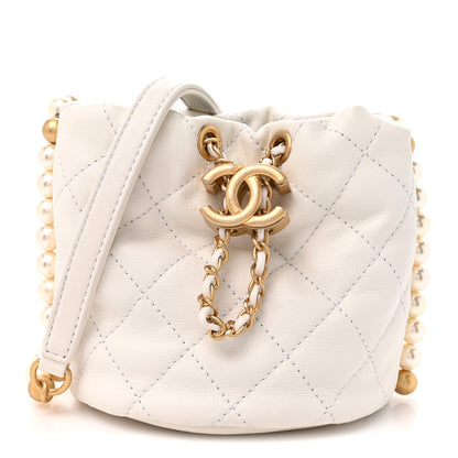 Chanel Calfskin Quilted Pearl Mini About Pearls Drawstring Bucket Bag White 1 of 9