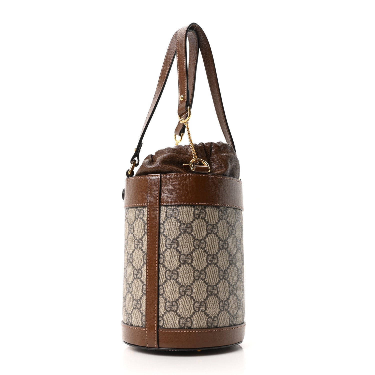 Gucci GG Supreme Monogram Azalea Sakai Calfskin Small Horsebit 1955 Drawstring Bucket Bag Beige Ebony Brown Sugar 3 of 10